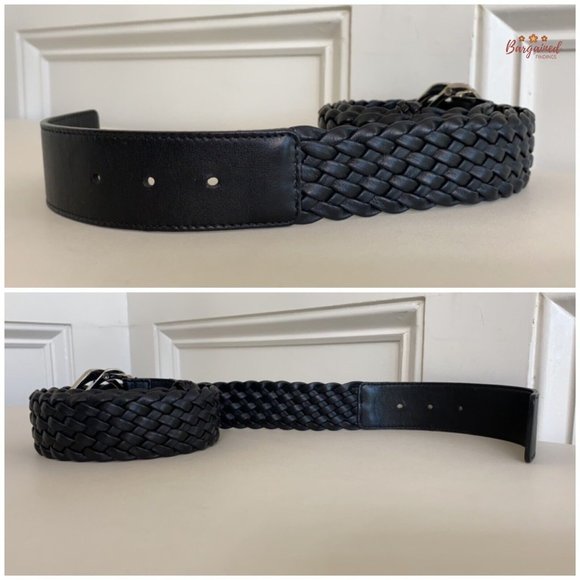 Authentic Gucci Black Intrecciato Woven Leather Interlocking Square G Belt 95/38 - Picture 11 of 13